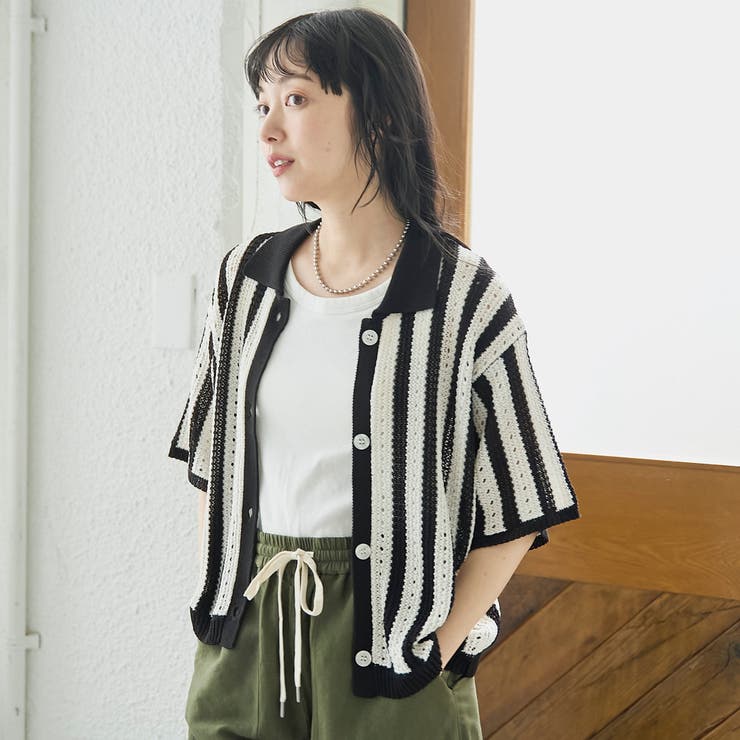 襟付き半袖メッシュニットカーディガン | coen【women】 | 詳細画像21 
