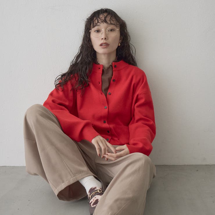 RED | 【帯電防止】モチモチ モックネックポケ付きニットカーディガン | coen【women】