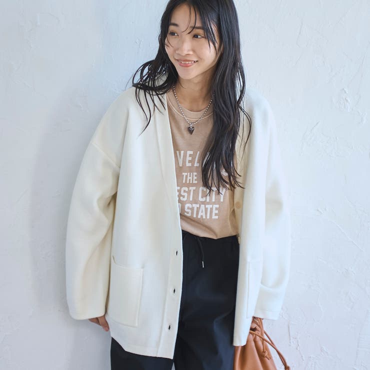 OFF WHITE | コットンミックスプレーティングVネックニットカーディガン | coen【women】