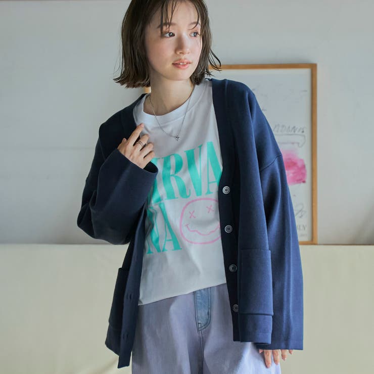 NAVY | コットンミックスプレーティングVネックニットカーディガン | coen【women】