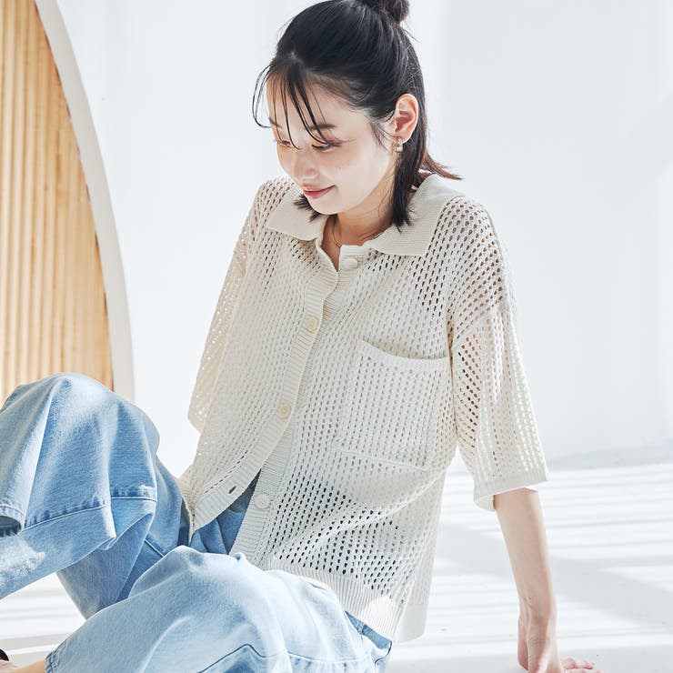 OFF WHITE | メッシュニットポロカーディガン | coen【women】
