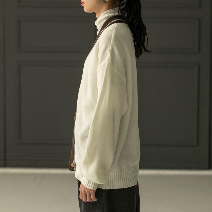 ラインVネックニットカーディガンホワイト | coen【women】 | 詳細画像10 