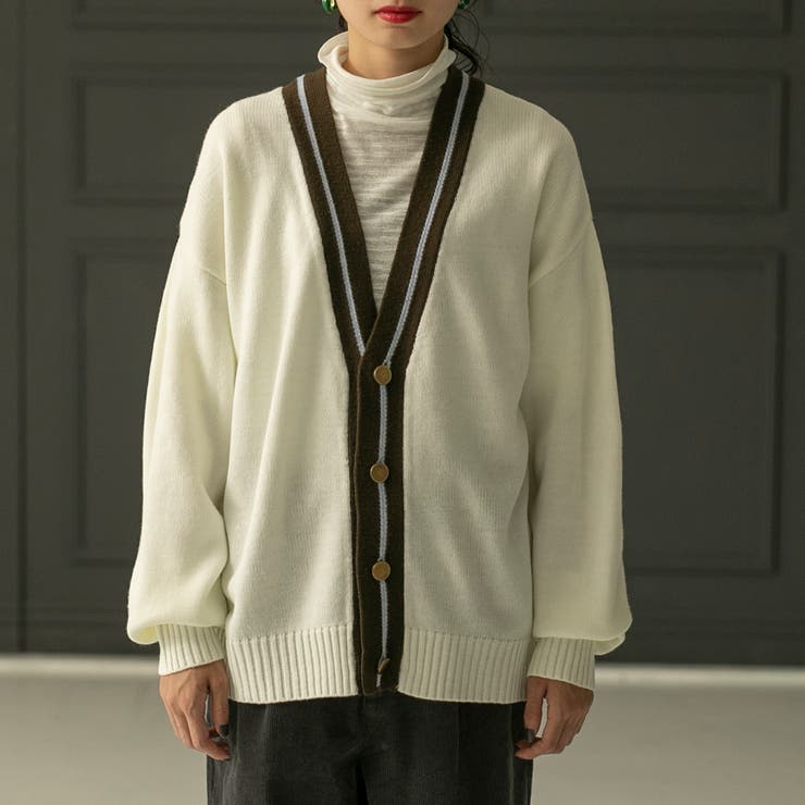 新品タグ付き コーエン coen ハンドニットケーブルカーディガン オフホワイト ラインVネックニットカーディガンホワイト[品番：COEW0004739]｜coen