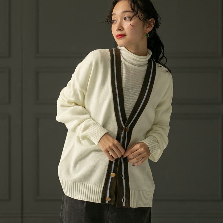 OFF WHITE | ラインVネックニットカーディガンホワイト | coen【women】