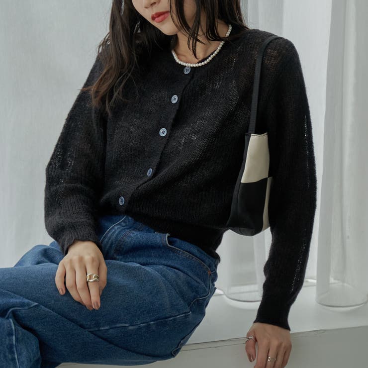 BLACK | シアーモヘアミックスカーディガン | coen【women】