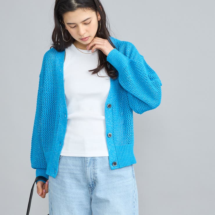 ラメスパンコールメッシュニットカーディガン[品番：COEW0005419 