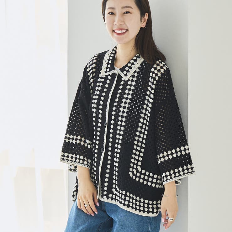 BLACK | クロシェ編みポロカーディガン | coen【women】