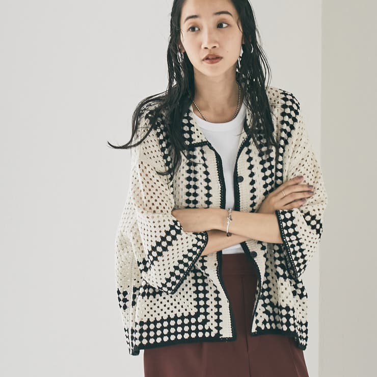 NATURAL | クロシェ編みポロカーディガン | coen【women】