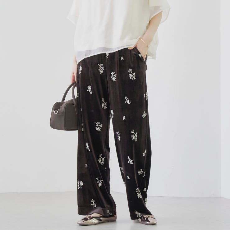 フラワー刺繍イージーワイドパンツ[品番：COEW0007496]｜coen【women