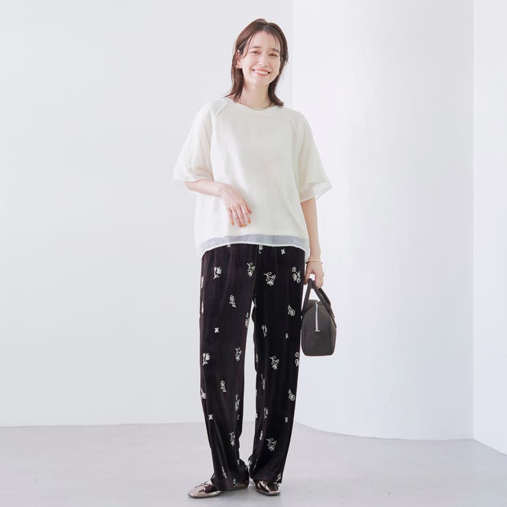 フラワー刺繍イージーワイドパンツ[品番：COEW0007496]｜coen【women