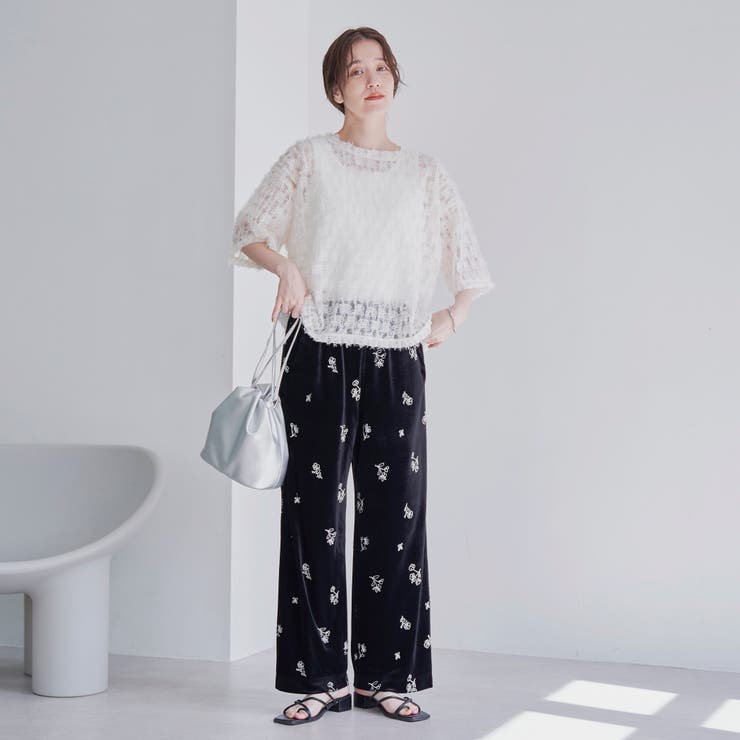 フラワー刺繍イージーワイドパンツ[品番：COEW0007496]｜coen【women