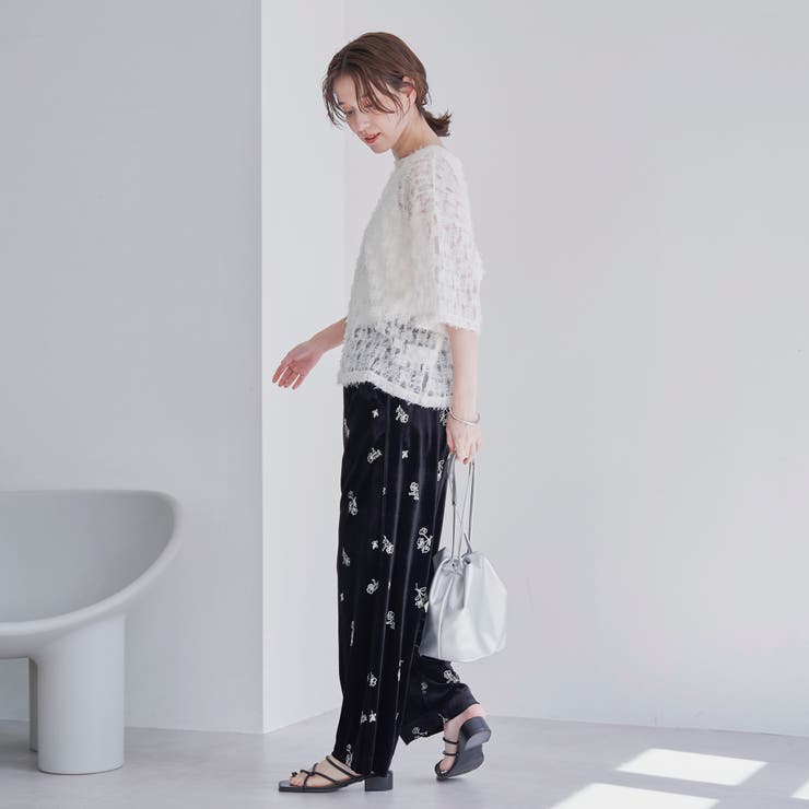 フラワー刺繍イージーワイドパンツ[品番：COEW0007496]｜coen【women