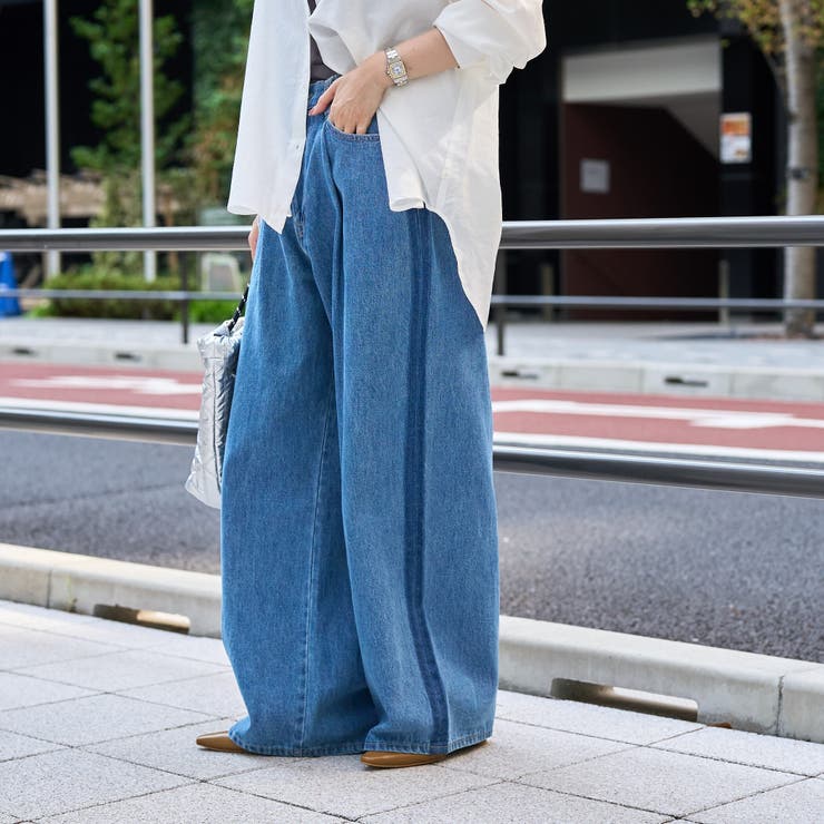 COBALT | サイドライン タックワイドデニムパンツ | coen【women】