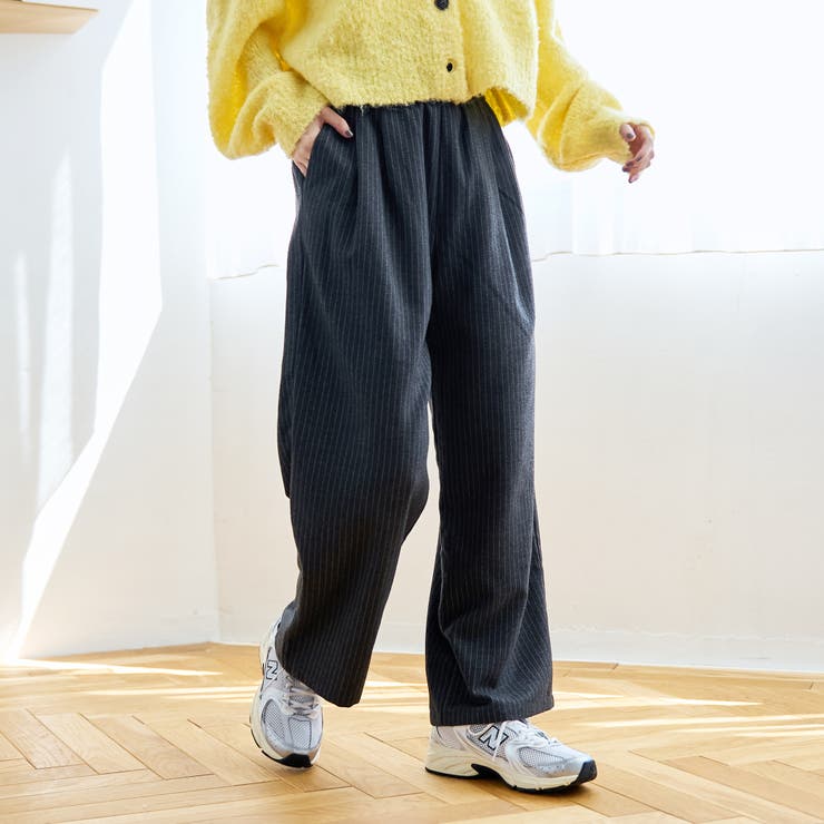 DK.GRAY | TRストライプタックワイドパンツ | coen【women】