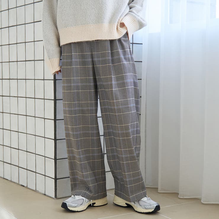 【定番】イージービューティーチェックワイドパンツ（WEB限定サイズあり） | coen【women】 | 詳細画像1 