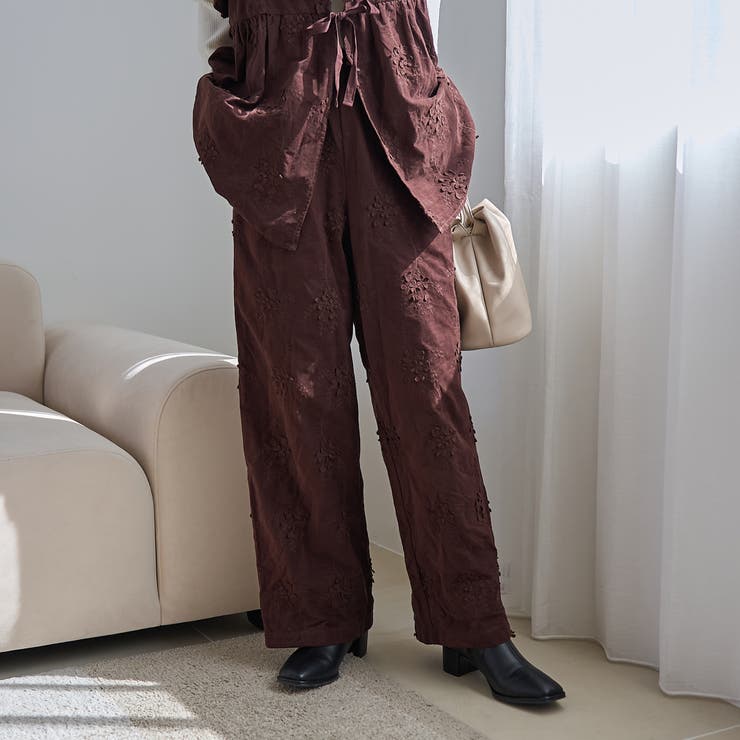 3Dフラワー刺繍 コーデュロイイージーワイドパンツ | coen【women】 | 詳細画像1 