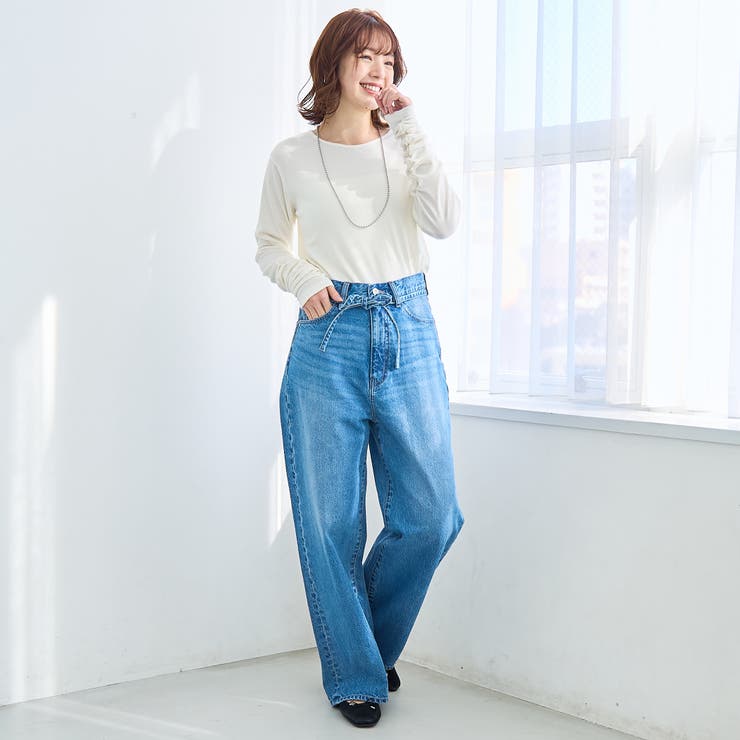 ウエストリボン ワイドストレートデニムパンツ | coen【women】 | 詳細画像19 