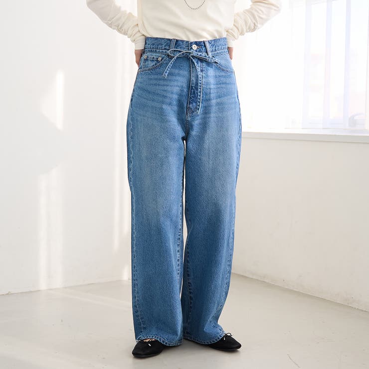 ウエストリボン ワイドストレートデニムパンツ | coen【women】 | 詳細画像21 