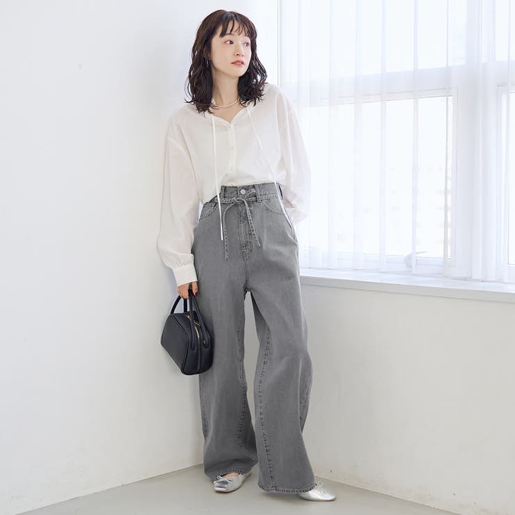 ウエストリボン ワイドストレートデニムパンツ | coen【women】 | 詳細画像5 