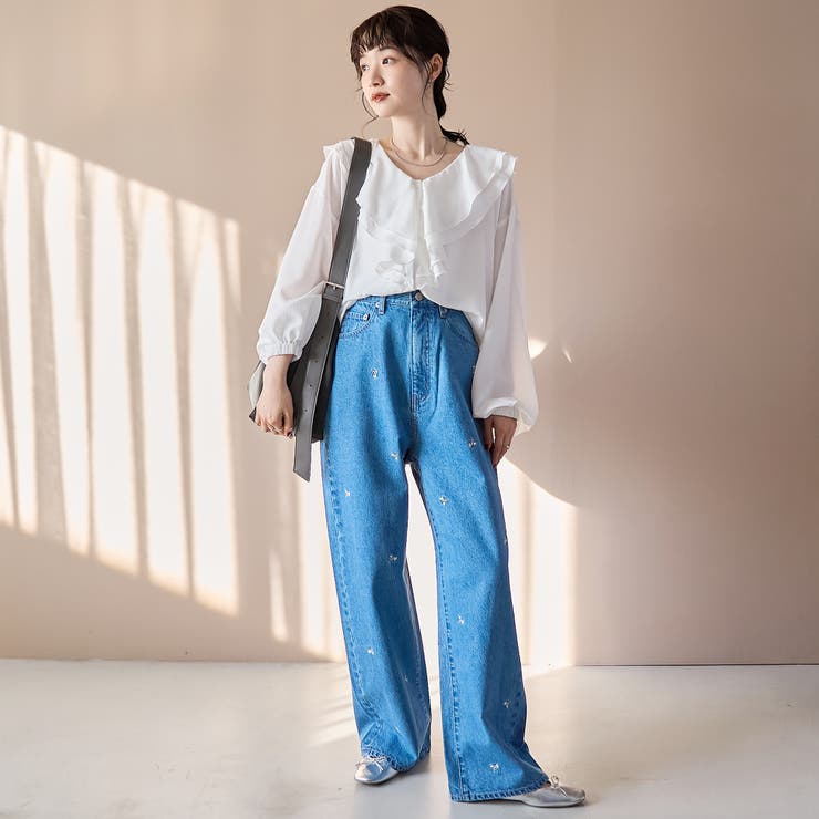 花柄刺繍 ワイドストレートデニムパンツ | coen【women】 | 詳細画像8 
