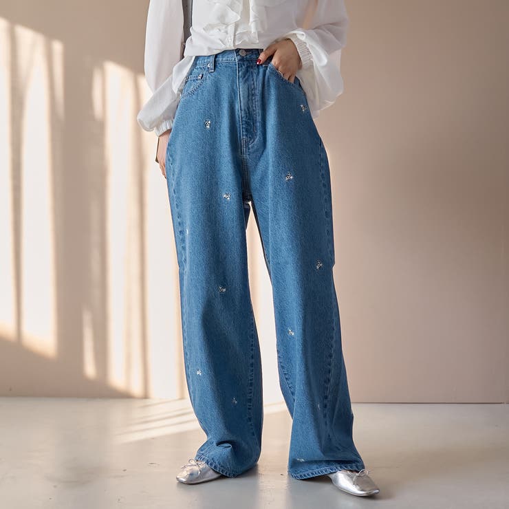 COBALT | 花柄刺繍 ワイドストレートデニムパンツ | coen【women】