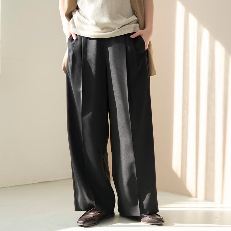 BLACK | リネンタッチツータックワイドパンツ | coen【women】