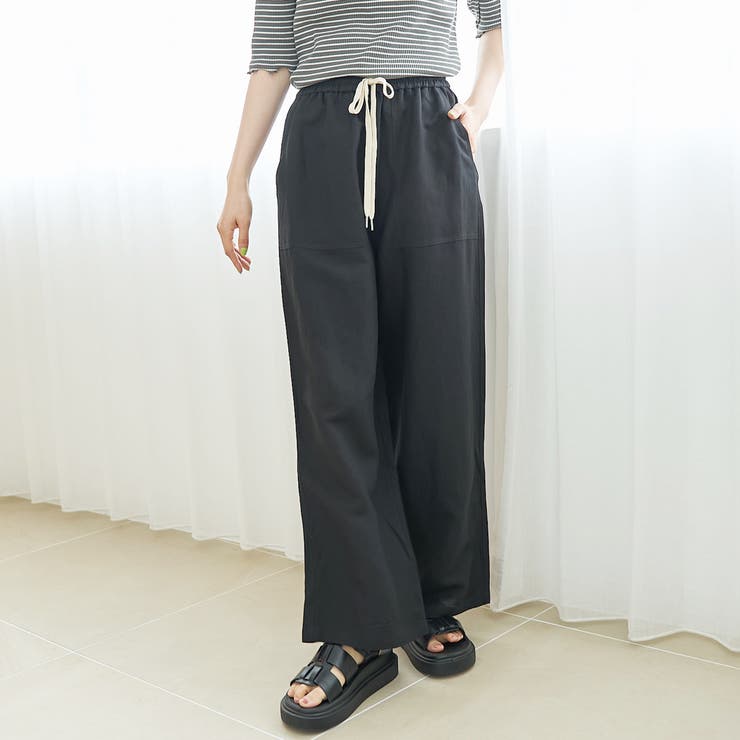 BLACK | 【接触冷感】リネンレーヨン ベイカーワイドパンツ（WEB限定サイズあり） | coen【women】