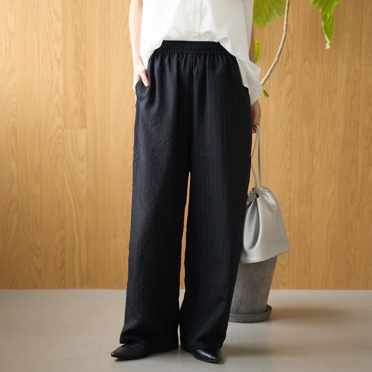 BLACK | ストライプイージーワイドパンツ | coen【women】