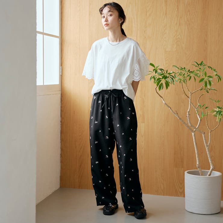 【セットアップ対応】フラワー刺繍イージーワイドパンツ | coen【women】 | 詳細画像2 