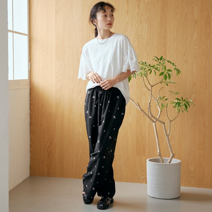 【セットアップ対応】フラワー刺繍イージーワイドパンツ | coen【women】 | 詳細画像4 