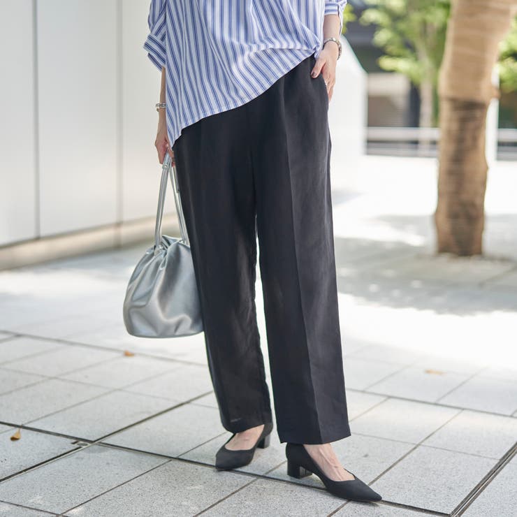 BLACK | 接触冷感リネンレーヨンテーパードパンツ（WEB限定サイズ） | coen【women】