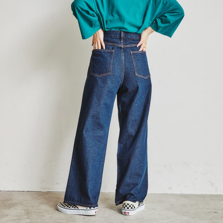 ジーラ GeeRA タックワイドデニムパンツ （ライトブルー