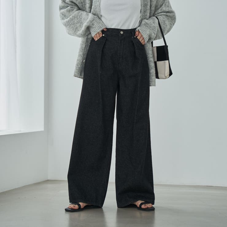BLACK | タックワイドデニムパンツ | coen【women】