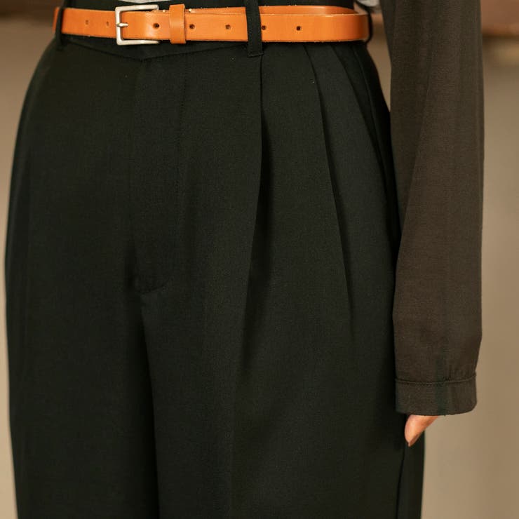 サイドライン　ウール　2タック　ワイドスラックス　黒　ブラック 2タックワイドスラックス23AW[品番：COEW0004674]｜coen【women