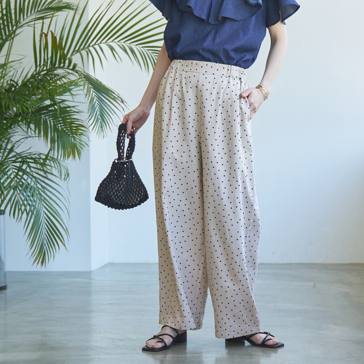WEB限定】リネンミックスドットタックワイドパンツ[品番：COEW0005836