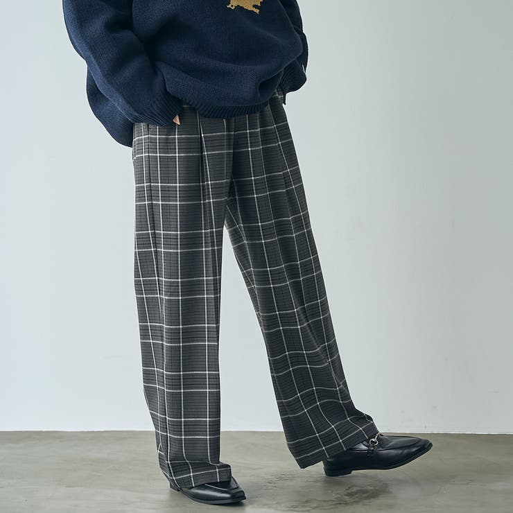 DK.GRAY | イージービューティーチェックワイドパンツ（WEB限定サイズ） | coen【women】