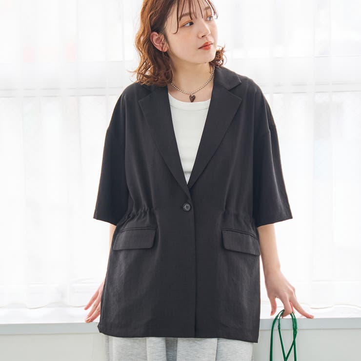 BLACK | リネンタッチ半袖シャツジャケット | coen【women】