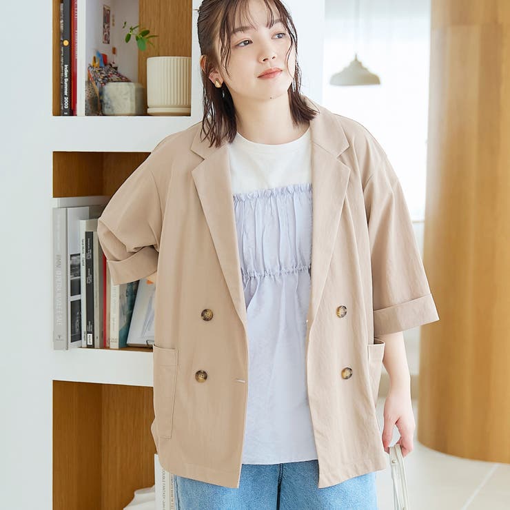 BEIGE | リネン混 カノコ半袖テーラードジャケット | coen【women】