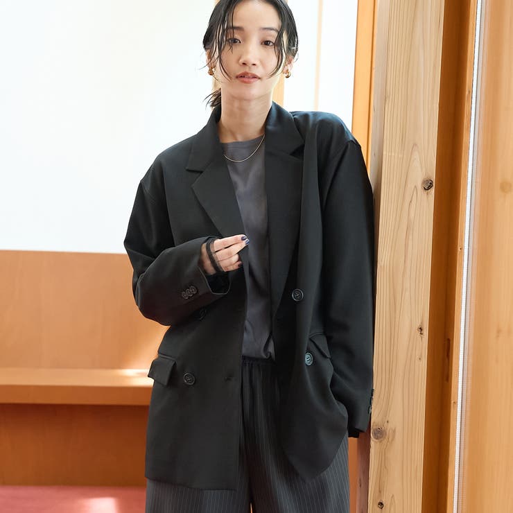 BLACK | ウールライク Wブレストテーラードジャケット | coen【women】