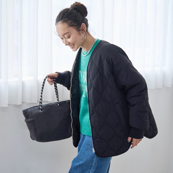 ノーカラー撥水キルティングブルゾン オーバーサイズ  | coen【women】 | 詳細画像14 