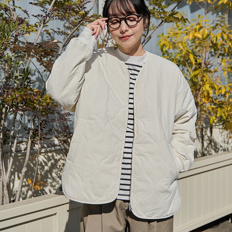 OFF WHITE | ノーカラー撥水キルティングブルゾン オーバーサイズ  | coen【women】