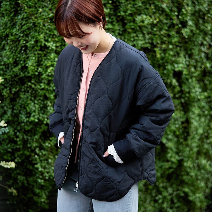 BLACK | ノーカラー撥水キルティングブルゾン オーバーサイズ  | coen【women】