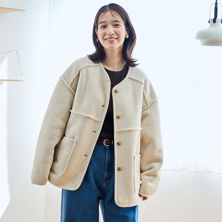 リバーシブル ノーカラーコーデュロイブルゾン | coen【women】 | 詳細画像12 