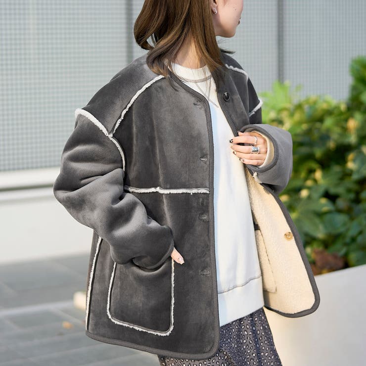 DK.GRAY | リバーシブル ノーカラーコーデュロイブルゾン | coen【women】