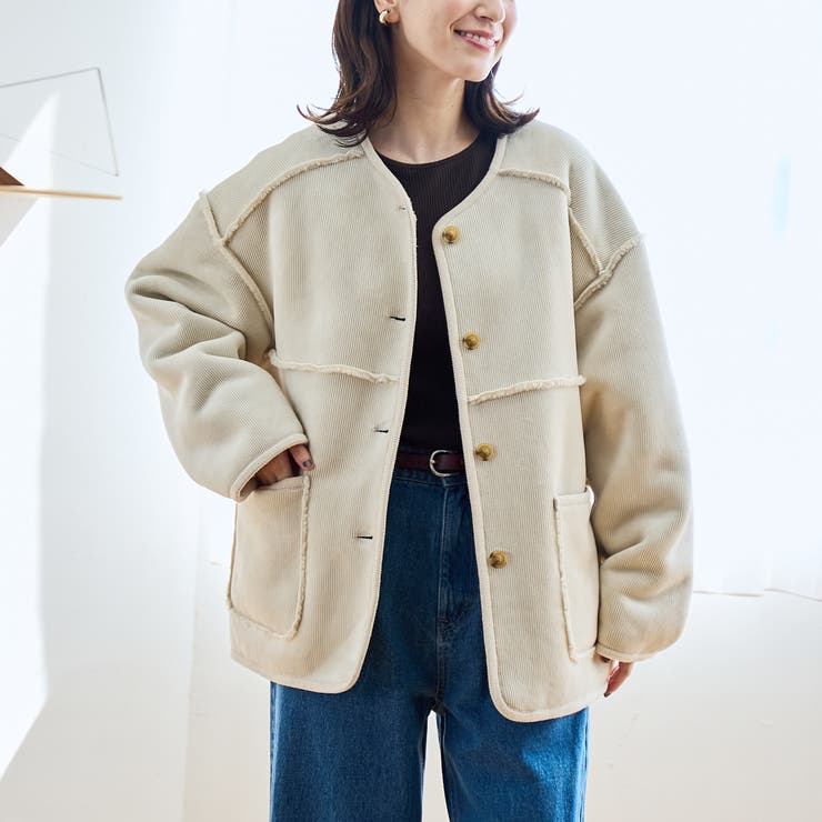 リバーシブル ノーカラーコーデュロイブルゾン[品番：COEW0007572