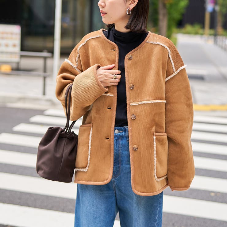 MD.BROWN | リバーシブル ノーカラーコーデュロイブルゾン | coen【women】