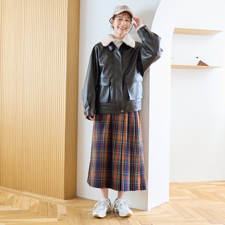 ボア襟付きレザーライクヴィンテージブルゾン[品番：COEW0007631