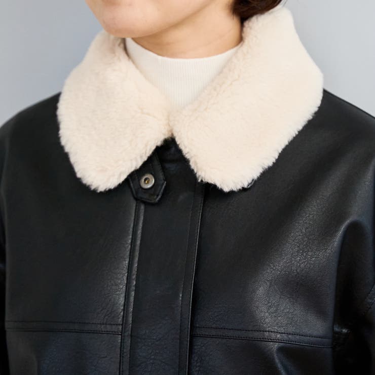 ボア襟付きレザーライクヴィンテージブルゾン[品番：COEW0007631