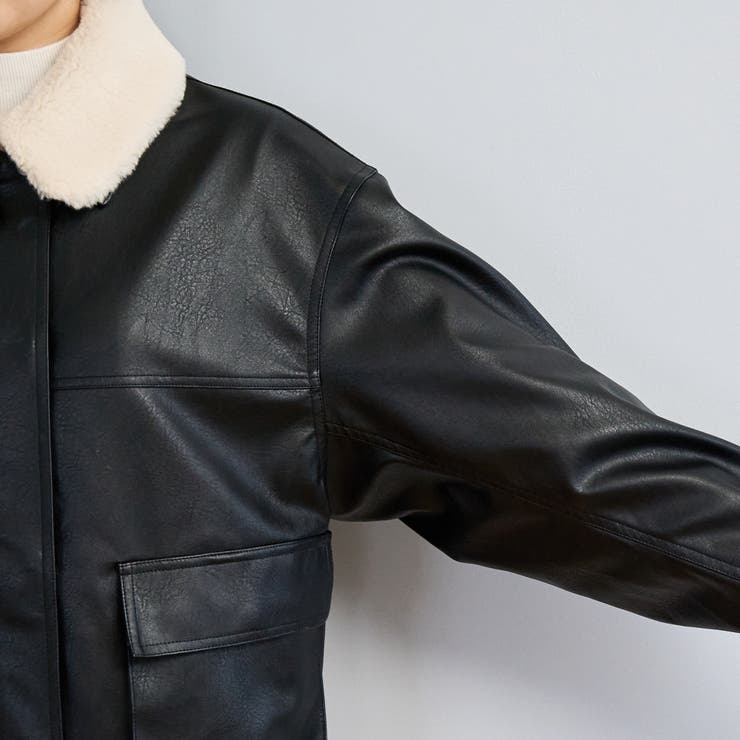 ボア襟付きレザーライクヴィンテージブルゾン[品番：COEW0007631