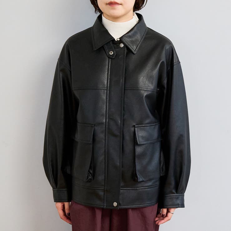 ボア襟付きレザーライクヴィンテージブルゾン[品番：COEW0007631